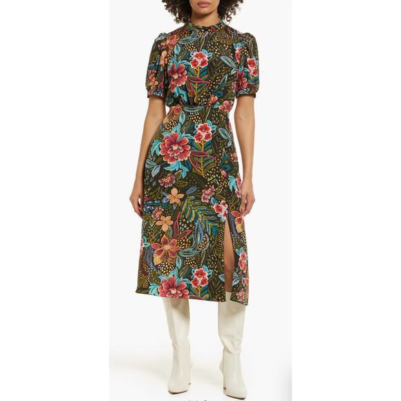 Julia Jordan Floral Print Tie Neck Midi Dress Size 8 - Picture 1 of 9
